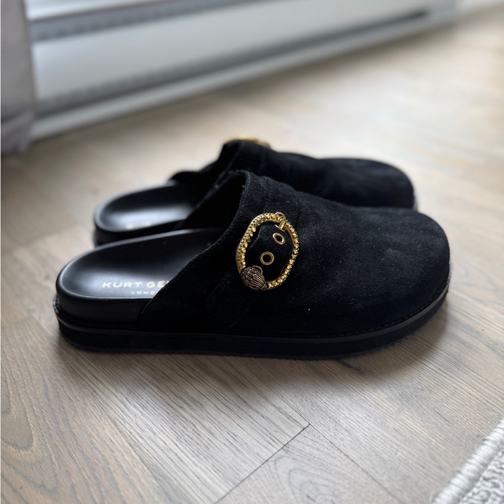 NEW Kurt Geiger MAYFAIR Black Mules with Gold Accent